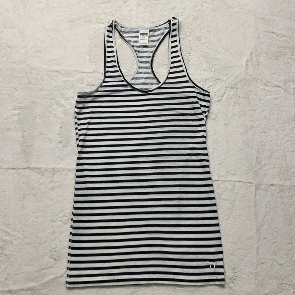 PINK Victoria's Secret Black & White Striped Racerback Tank